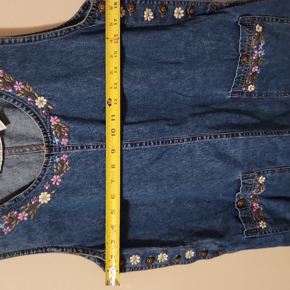 Jane Ashley Womens Vintage Denim Dress M Maxi w Floral Embridered Neck Pockets - Picture 6 of 12